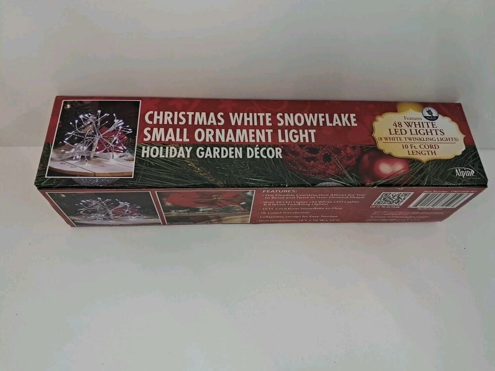 NIB 2 boxes Alpine Christmas White Snowflake LED Ornament Light Decor 48 LED